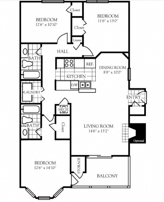 3 bedroom floor plan | Nashboro Village Apartment Homes Nashville TN